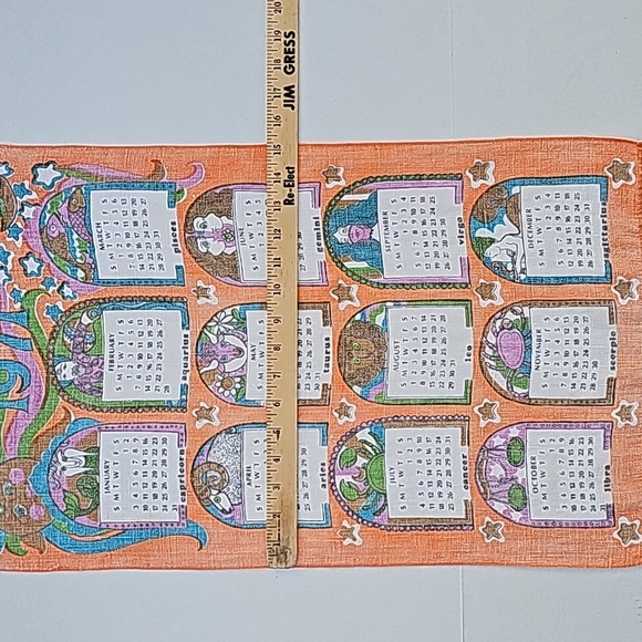 Vintage Rare 1971 Astrology Zodiac Calendar Linen Tea Towel - Picture 7 of 9